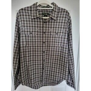 Eddie Bauer Button Up Shirt Brown & White Plaid Men's Size Large